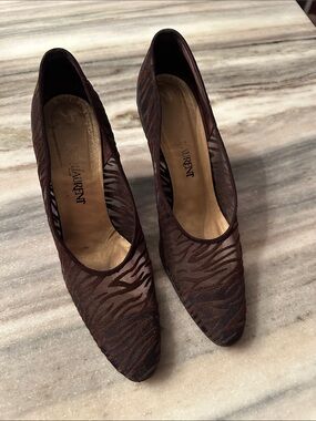 Yves Saint Laurent brown velvet burnout mesh heels